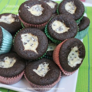 Chocolate Cheesecake filled cupcakes-Easy cheesecake filling surrounded by moist chocolate cake.