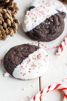 The classic combination of chocolate and peppermint make these Dark Chocolate Candy Cane Cookies the perfect treat for the holidays!